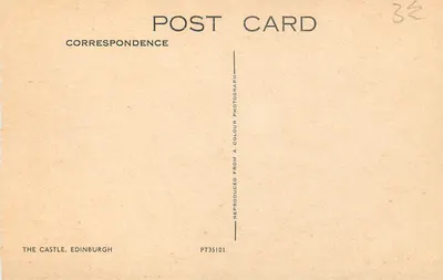 O Castelo de Edimburgo — vista panorâmica — Correspondence, PT35101 — Verso
