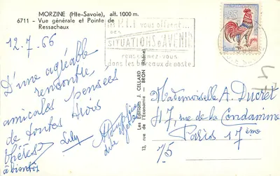 Morzine (Haute-Savoie), ogólny widok i szczyt Ressachaux — Wydawnictwo J. Cellard — n° 6711 — Rewers