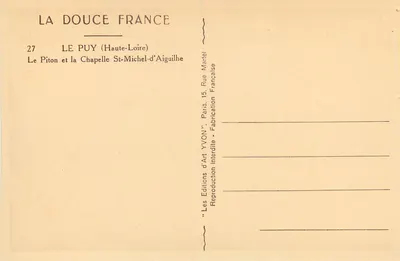 Le Puy (Haute-Loire) — Widok na Piton i kaplicę św. Michała z Aiguilhe — Wydawnictwo YVON — Rewers