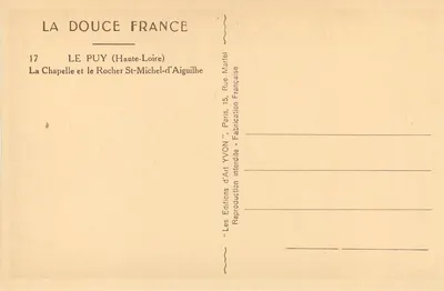 Le Puy (Haute-Loire) — A capela e o rochedo Saint-Michel-d'Aiguilhe — Les Éditions d'Art Yvon, Paris — Verso