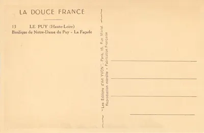 Le Puy (Haute-Loire) — Basílica Nossa Senhora do Puy — Fachada — Edições Yvon — Verso