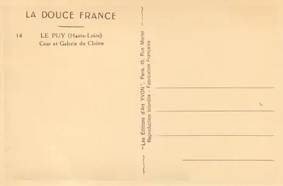 Le Puy (Haute-Loire) — Dziedziniec i Galeria Klasztoru — Wydawnictwo Art YVON — Rewers