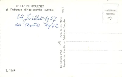 Jezioro Bourget i klasztor Haute-combe (Savoie) — Éditions d'Art, Paryż, B. 1969 — Rewers