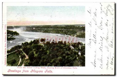 Cascata do Niagara — Vista da torre para o Oeste — Brink das Cascata Americanas — Publicado por Chisholm Bros., Portland, Me. N°283