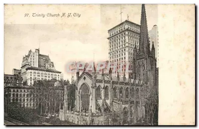 Igreja Trinity, Nova York — vista da igreja gótica com arranha-céus — The Roldegraph Co. (Nova York, EUA) n°97