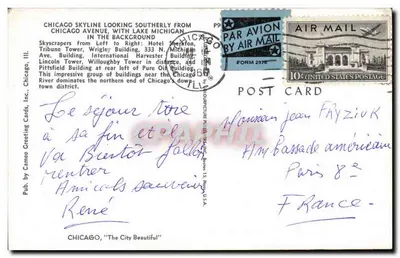Chicago — Skyline widok z południowego zachodu z jeziorem Michigan — Cameo Greeting Cards, Inc. — Rewers