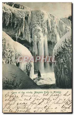 Caverna dos ventos, Cachoeira de Niagara no Inverno — H. L. Wohblier, Buffalo N.Y. & Dresden Alemanha, n° 1102