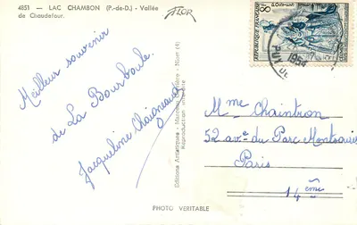 Lago Chambon (P.-de-D.) — Valei de Chaudefour — Edições Artiéticas - Marcelle Carrière — Verso