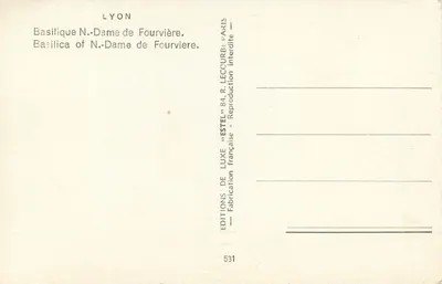 Basilica of Notre-Dame de Fourvière — Lyon — Publisher Estel, No. 531 — Back