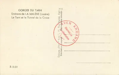 Gorges do Tarn — Arredores de La Malène (Lozère) — Edições de Arte 'Yvon' n° B.2122 — Verso
