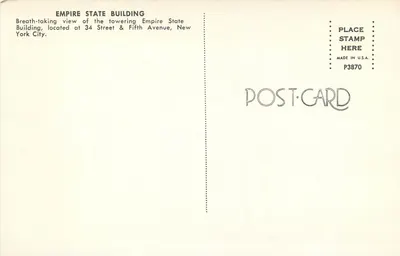 Empire State Building — widok panoramiczny — Karta pocztowa P3870 — Rewers