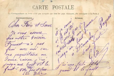 Bilhete postal antigo 3 fives le mont de terre — Verso