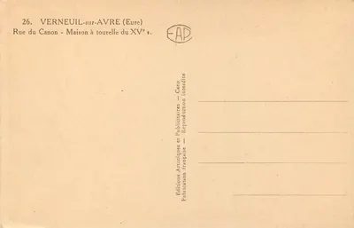 Verneuil-sur-Avre — Casa com torre do século XV — Edições Artísticas e Publicitárias Francesas — Verso