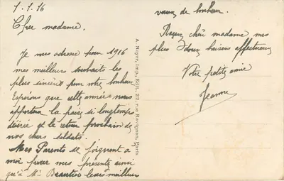 Jovem mulher em vestido branco — rosa na lapela — editor A. Noyer, n° 2094 — Verso