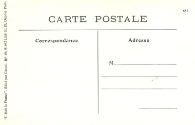 Forges-les-Eaux - A Estação — dois homens diante de uma carruagem de mão — editor ULIS, n° 652 — Verso