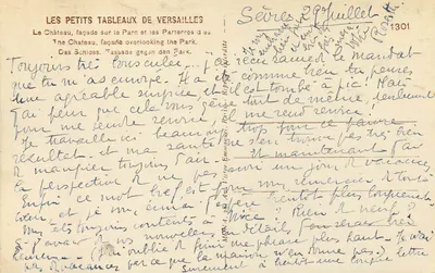 Castelo de Versailles — fachada sobre o parque e os parterres — editor Mona, série 1301 — Verso