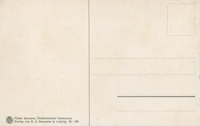 Interior holandês — reprodução de uma pintura — Pieter Janssens, editor E. A. Seemann, Leipzig, n° 294 — Verso