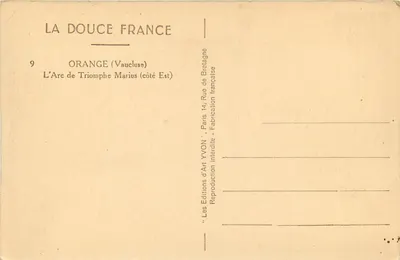 Arco do Triunfo Marius — Orange (Vaucluse), lado Leste — Éditions d'Art YVON — Verso