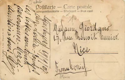 Trajes alsacianos — Elsässer Trachten — Editor F. Nach K. S. Str. Depositado No 116 — Verso