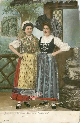 Bilhete postal antigo Traje alsaciano