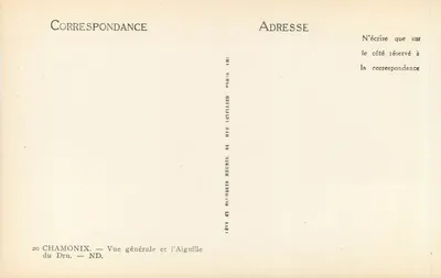 Chamonix — Ogólny widok i Aiguille du Dru — Wydawca Levillier, Paryż — Rewers