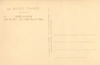 Eze (A.M.) — Une Vieille Rue du Village — Éditions d'Art Yvon, Paris — Verso