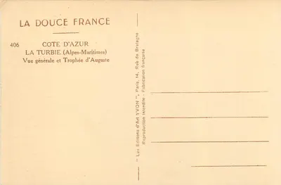 La Turbie — Vista geral e Troféu de Augusto — Éditions d'Art Yvon, Paris — Verso
