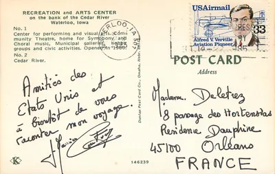 Waterloo, Iowa — Centro de Recreação e Artes — Dunlap Post Card Co. — Verso
