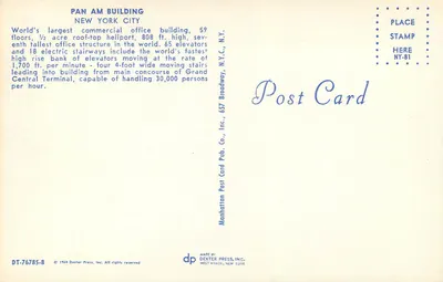 Pan Am Building — New York City — Dextor Press, Inc. n° DT-76785-B — Verso
