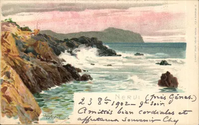 Nervi (Próximo a Gênova) — paisagem costeira — G. Modiano & Co. - Milão (proprietário artista, Itália)