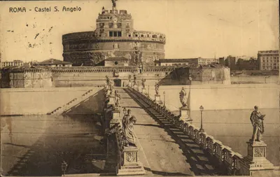 Roma - Castel S. Angelo — vista do castelo e do ponte com estátuas — editor desconhecido