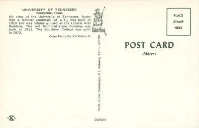Universidade da Tennessee — Vista aérea — editor ColorKing, n° 37738 — Verso