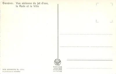Genebra — Vista aérea do jato d'água, a Baía e a Cidade — Éditions Jaeger, No. 17741 — Verso
