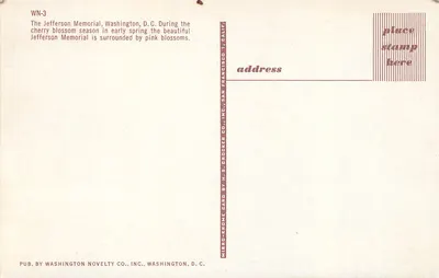 Memorial Jefferson — época da floração das cerejeiras — H.S. Crocker Co., Inc. — Verso