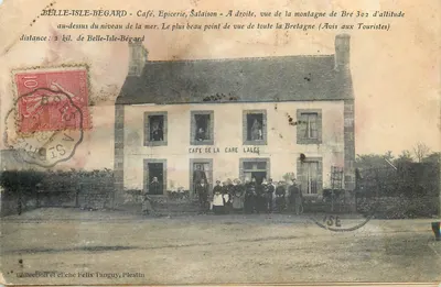 Bilhete postal antigo Belle Isle Begard Cafe Epicerie Salaison