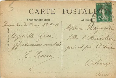 Bagnoles-de-l'Orne — Vue sur l'Établissement Thermal, prise du Roc au Chien — A.D. — Verso