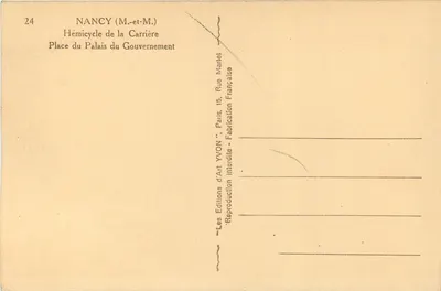 Nancy (M.-et-M.) — Hémicycle de la Carrière, Place du Palais du Gouvernement — Wydawnictwo Art YVON, Paryż — Rewers