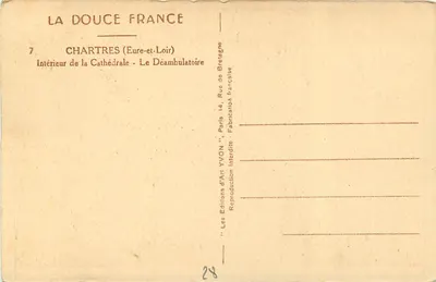 Chartres — Wnętrze katedry — Le Déambulatoire — Les Éditions d'Art YVON, Paris — Rewers