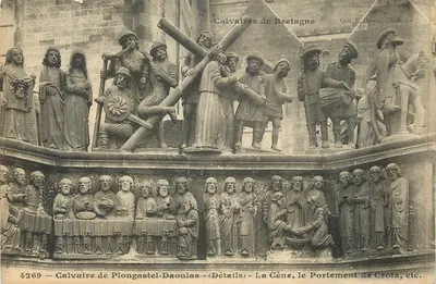Calvário de Plougastel-Daoulas — Detalhes — A Ceia, o Carregamento da Cruz, etc. — Coleção E. Hamonic, St-B.