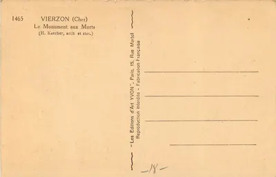 Vierzon (Cher) — O Monumento aos Mortos — H. Karcher, arquiteto e escultor — Verso
