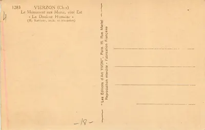 Vierzon (Cher) — O Monumento aos Mortos, lado Leste, « A Dor Humana » — Éditions d'Art Yvon, Paris — Verso