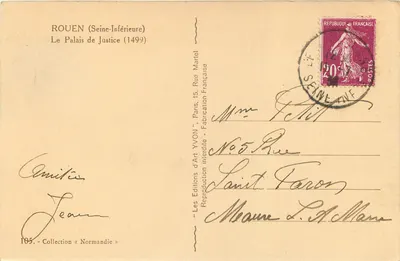 Pałac Sądowy — Rouen (Seine-Inférieure) — Wydawnictwo Sztuki YVON, Paryż — Rewers