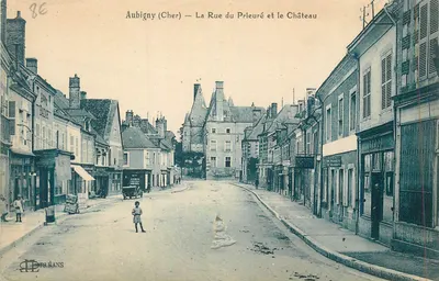Aubigny (Cher) — A Rue du Prieuré e o Castelo — L. Lenormand, Orléans
