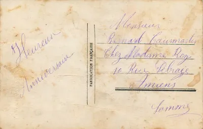 Niño con carreta de flores — Cumpleaños — París 739 — Reverso