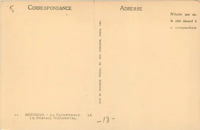 Bourges - A Catedral. O Portal Ocidental — Editor Levy e Neurdein, Paris, n° 14 — Verso
