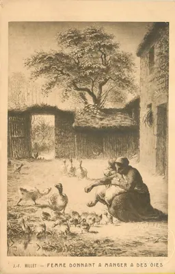 Mulher alimentando gansos — J.-F. Millet — Edição Maison Braun & Cie, Paris