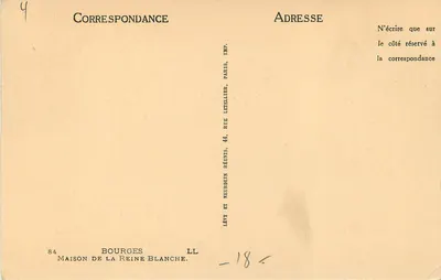 Casa da Rainha Branca — Bourges — Imp. Lévy et Neurdein, Paris — Verso