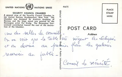 Sala do Conselho de Segurança — Nações Unidas — P6675 — Verso