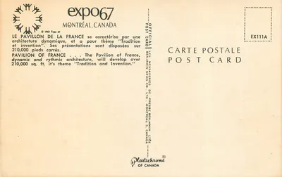 Pavillon Frankreich — Expo 67 — Verlag Benjamin News Co. Ltd. — Rückseite