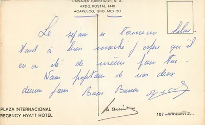 Plaza Internacional — hotel de playa en Acapulco — editor Paisajes Turísticos, S.A., n° 107 — Reverso